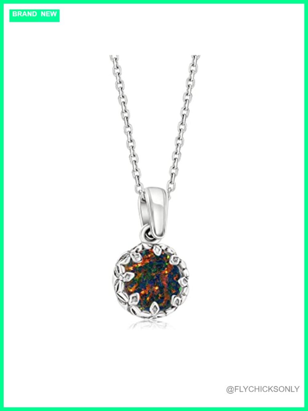 925 Sterling Silver Black Opal Birthstone Pendant Necklace 18in Women